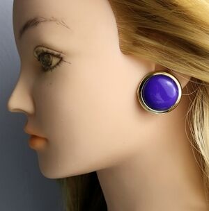 Gold Tone Purple Plastic Vintage Stud Earrings